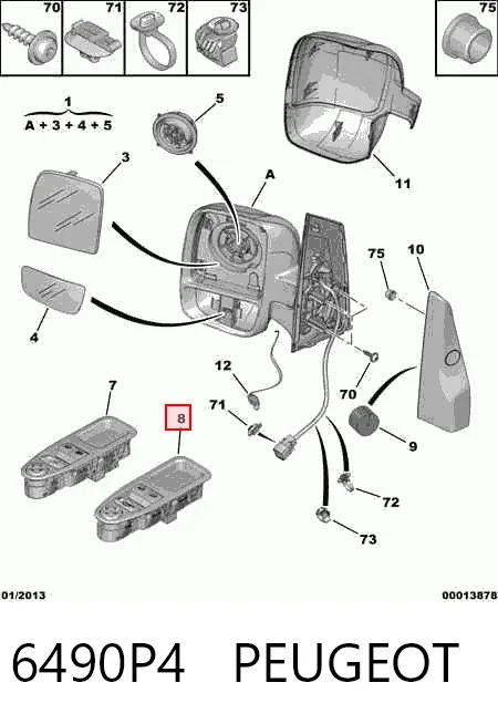 6490P4 Peugeot/Citroen Кнопки переднего левого стекло подъёмника