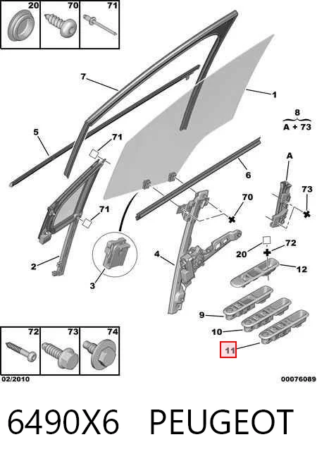 6490X6 Peugeot/Citroen Кнопки переднего левого стекло подъёмника