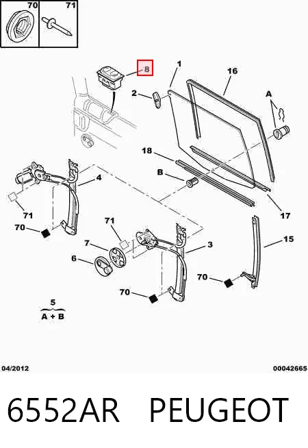 6552AR Peugeot/Citroen Кнопка подъемника задних стекол