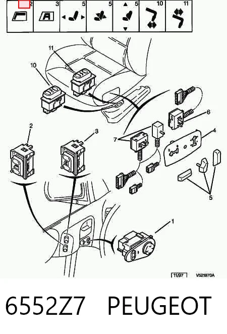 6552Z7 Peugeot/Citroen Кнопка подъемника задних стекол