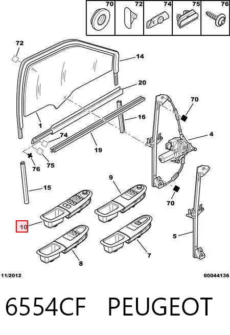6554CF Peugeot/Citroen Кнопки переднего левого стекло подъёмника