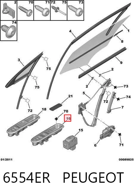 6554ER Peugeot/Citroen Кнопки переднего левого стекло подъёмника