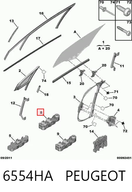 6554HA Peugeot/Citroen Кнопки переднего левого стекло подъёмника
