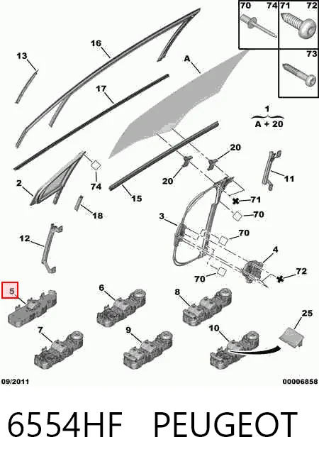 6554HF Peugeot/Citroen Кнопка подъемника переднего правого стекла