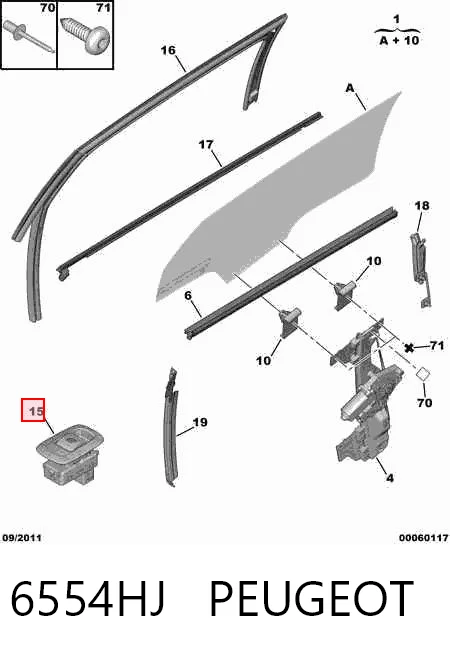 6554HJ Peugeot/Citroen Кнопка подъемника переднего правого стекла