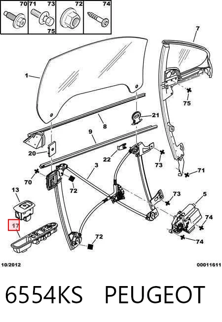 6554KS Peugeot/Citroen Кнопки переднего левого стекло подъёмника