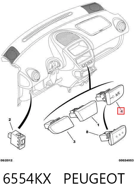 6554KX Peugeot/Citroen Кнопка включения кондиционера