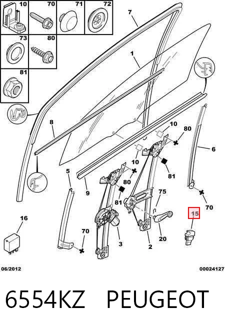 6554KZ Peugeot/Citroen Кнопки переднего левого стекло подъёмника