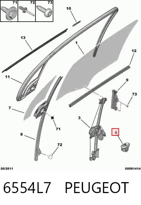 6554L7 Peugeot/Citroen Кнопка подъемника переднего правого стекла