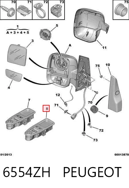 6554ZH Peugeot/Citroen Кнопки переднего левого стекло подъёмника
