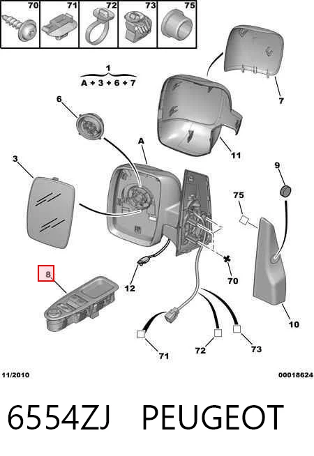 6554ZJ Peugeot/Citroen Кнопки переднего левого стекло подъёмника