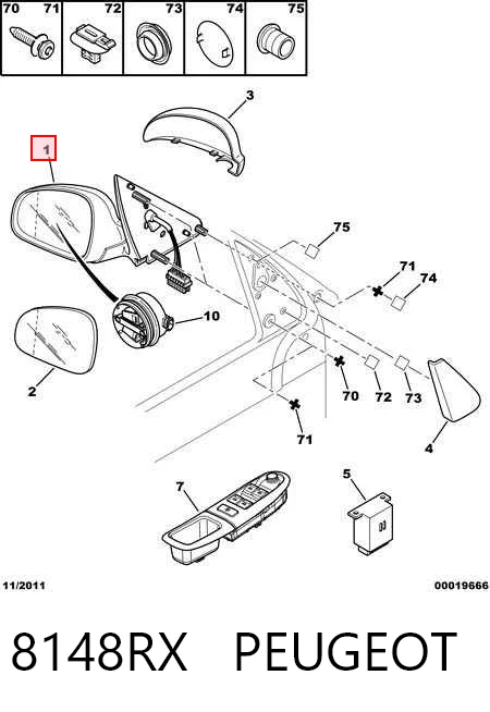 Левое боковое зеркало на Peugeot 406  8E, F
