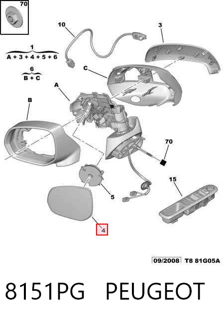 8151PG Peugeot/Citroen Зеркальный элемент правого зеркала заднего вида