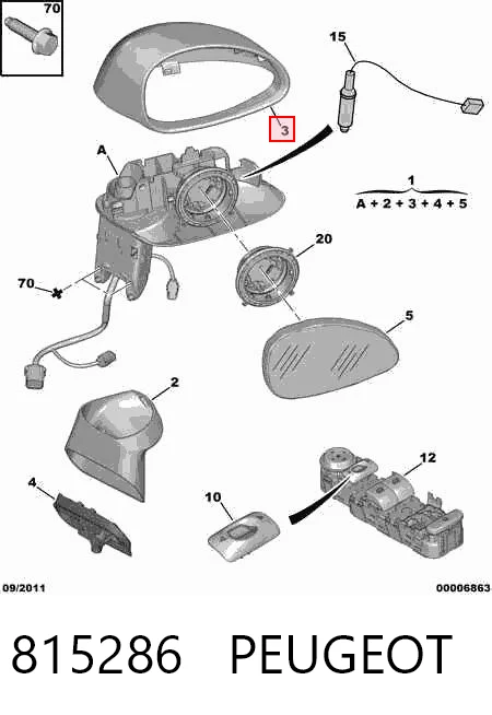 815286 Peugeot/Citroen Накладка зеркала заднего вида, левая