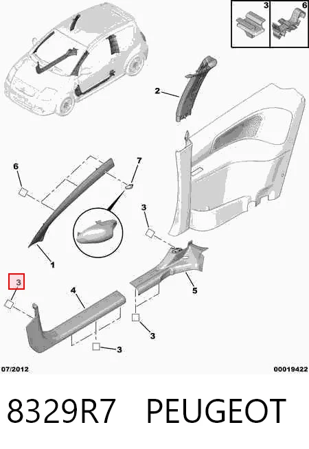 8329R7 Peugeot/Citroen Пистон (клип) обшивки стойки кузова