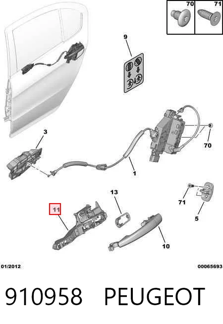 910958 Peugeot/Citroen Держатель наружной ручки двери передней левой