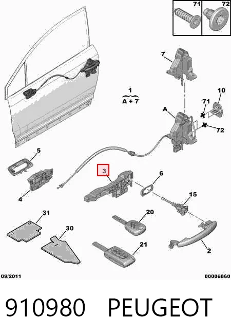 910980 Peugeot/Citroen Держатель наружной ручки двери передней правой