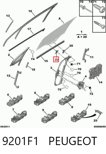 9201F1 Peugeot/Citroen Стекло двери передней левой