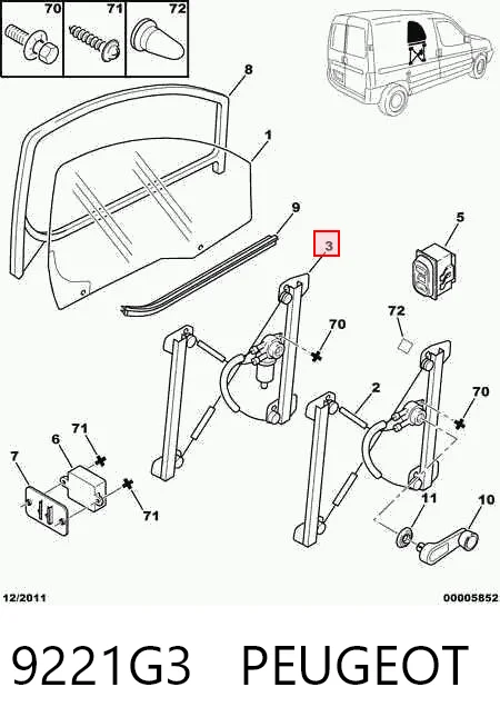 9221G3 Peugeot/Citroen Механизм стеклоподъемника передней левой двери