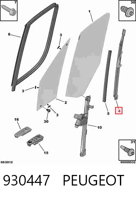 930447 Peugeot/Citroen Направляющая стекла рамки двери передней правой