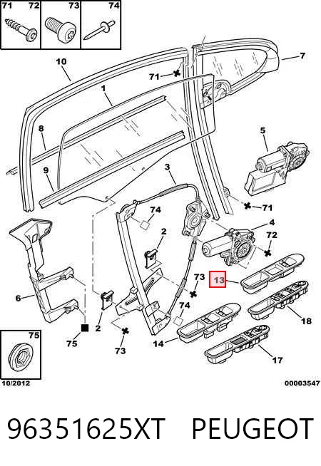 96351625XT Peugeot/Citroen Кнопки переднего правого стекло подъёмника