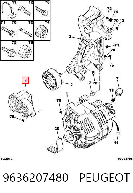 9636207480 Peugeot/Citroen Натяжитель клинового ремня