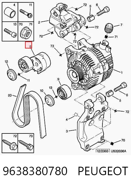 9638380780 Peugeot/Citroen Натяжитель клинового ремня