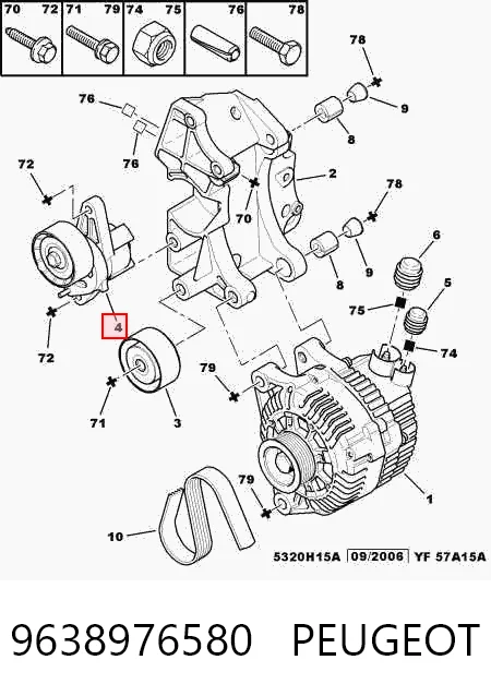 9638976580 Peugeot/Citroen Натяжитель клинового ремня