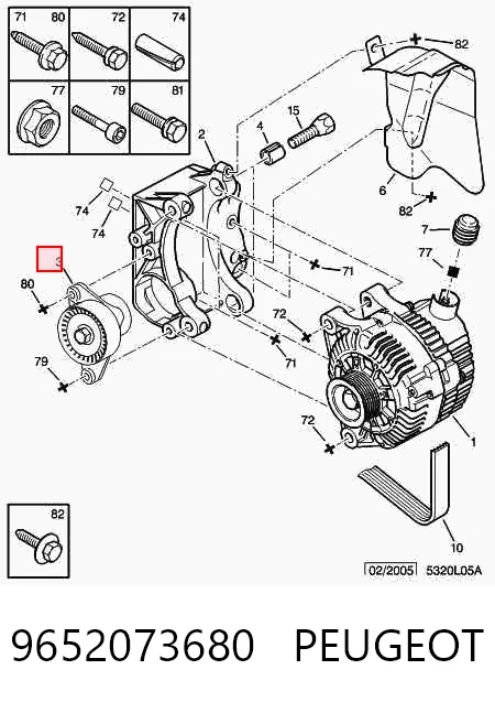9652073680 Peugeot/Citroen Натяжитель клинового ремня