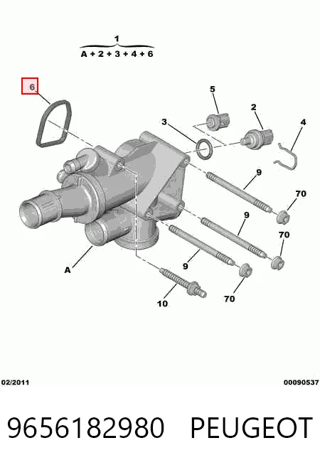 9656182980 Peugeot/Citroen Корпус термостата в сборе