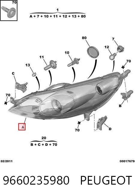 Купить Правая фара Пежо 407  6D