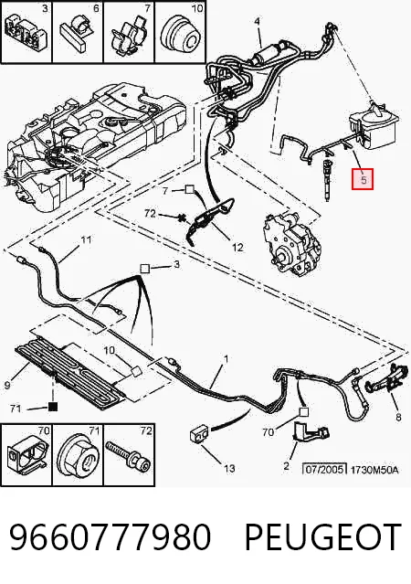 9660777980 Peugeot/Citroen Трубка топливная обратная от форсунок