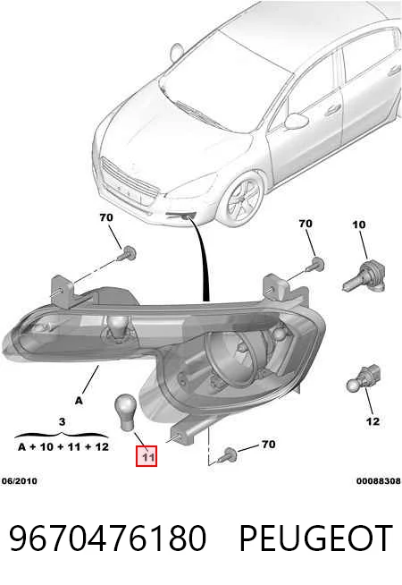 9670476180 Peugeot/Citroen Противотуманка правая