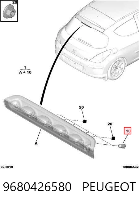 Фонарь сигнала торможения Peugeot 308 I хэтчбек (4A, 4C) (2007 - 2014) цена, от 43.08 USD