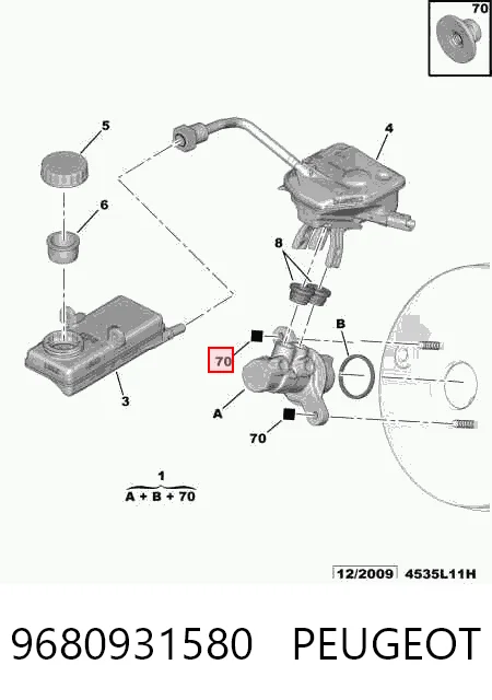 Цилиндр тормозной, главный на Peugeot 308 II LB, LP, LW, LH, L3