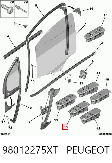 98012275XT Peugeot/Citroen Кнопки переднего левого стекло подъёмника