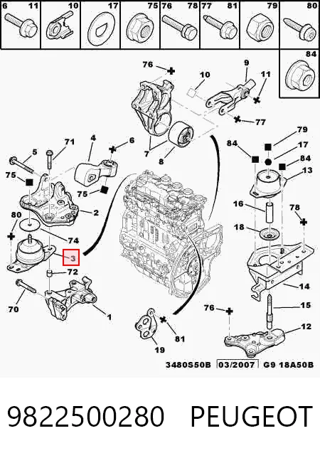 9822500280 Peugeot/Citroen Правая подушка двигателя