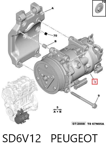 SD6V12 Peugeot/Citroen Компрессор хладагента