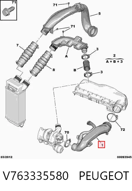 V763335580 Peugeot/Citroen Патрубок воздушный, вход в турбину (наддув)