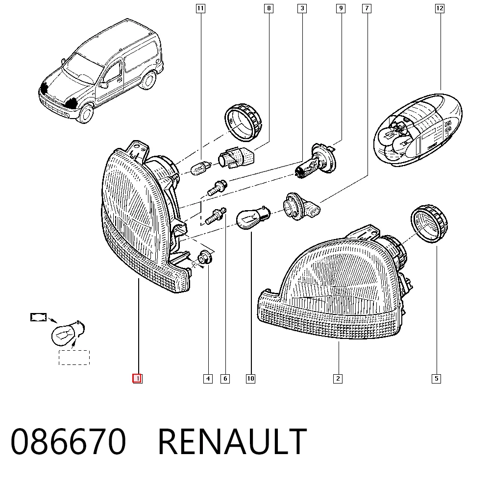  Правая фара Renault Kangoo 1