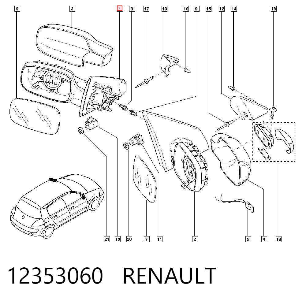  Левое боковое зеркало Renault Megane 2