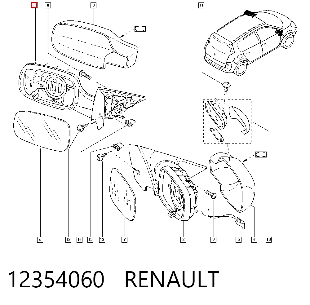 Зеркало заднего вида, левое Renault Scenic II минивэн (JM0, JM1) (2003 - 2009) цена, от 42.25 USD