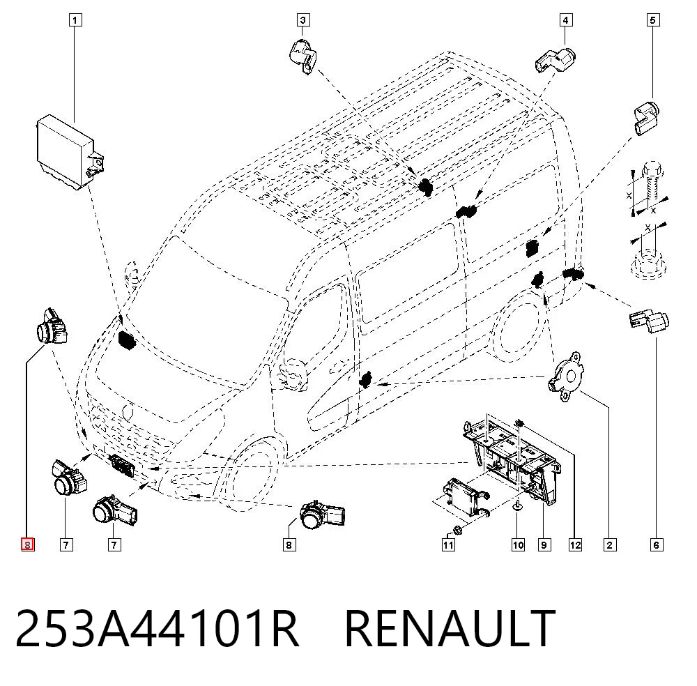 253A44101R Renault (RVI) Датчик сигнализации парковки (парктроник), передний/задний, боковой