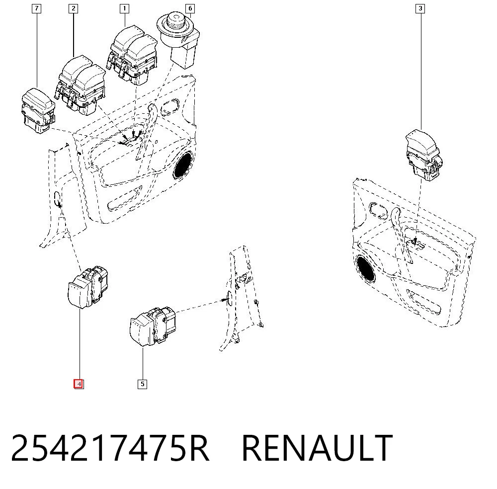 254217475R Renault (RVI) Кнопка подъемника переднего правого стекла