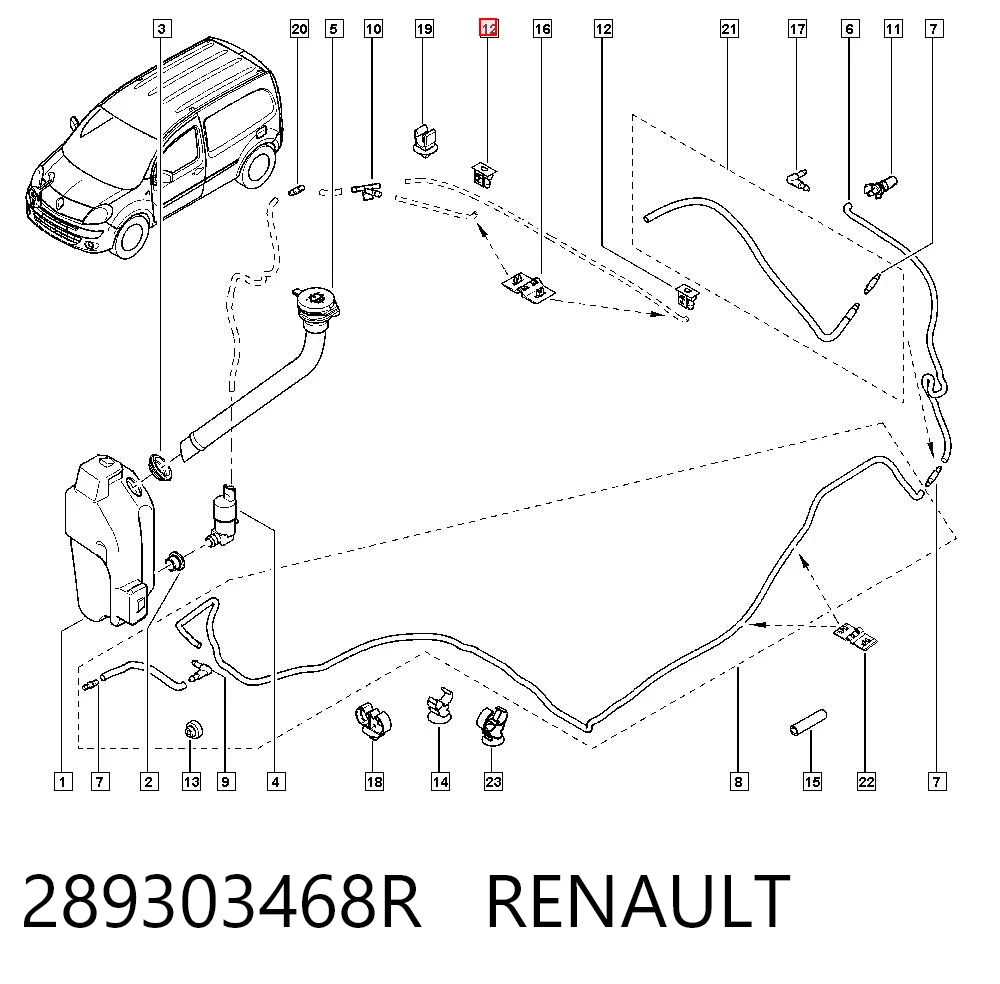Форсунки стеклоомывателя Renault Kangoo II фургон (FW0) (2008 - 2021) цена, от 3.24 USD