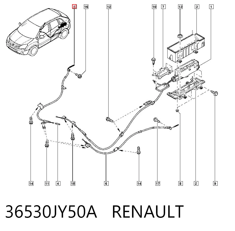 36530JY50A Renault (RVI) Трос ручного тормоза задний правый/левый