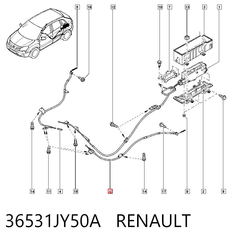 36531JY50A Renault (RVI) Трос ручного тормоза