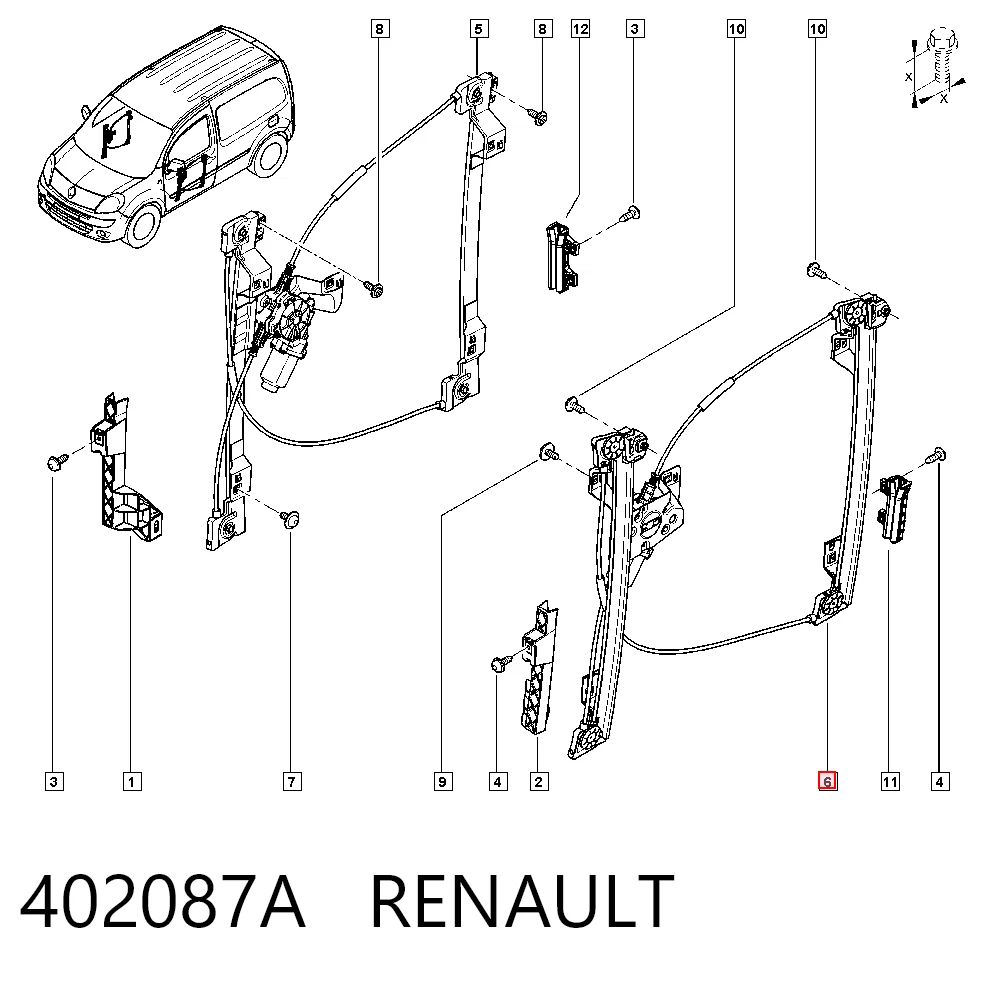Механизм стеклоподъемника передней левой двери на Renault Kangoo II FW0