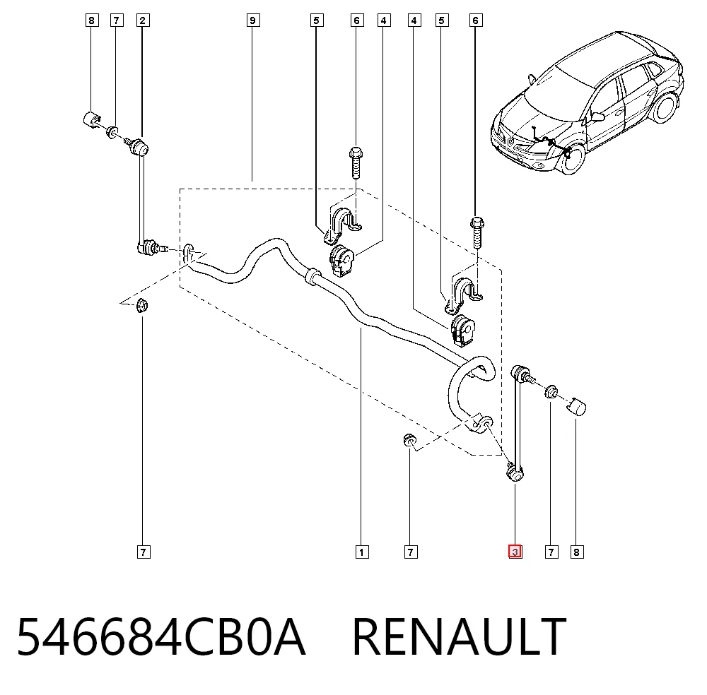 546684CB0A Renault (RVI) Тяжка стабилизатора, переднего, левая
