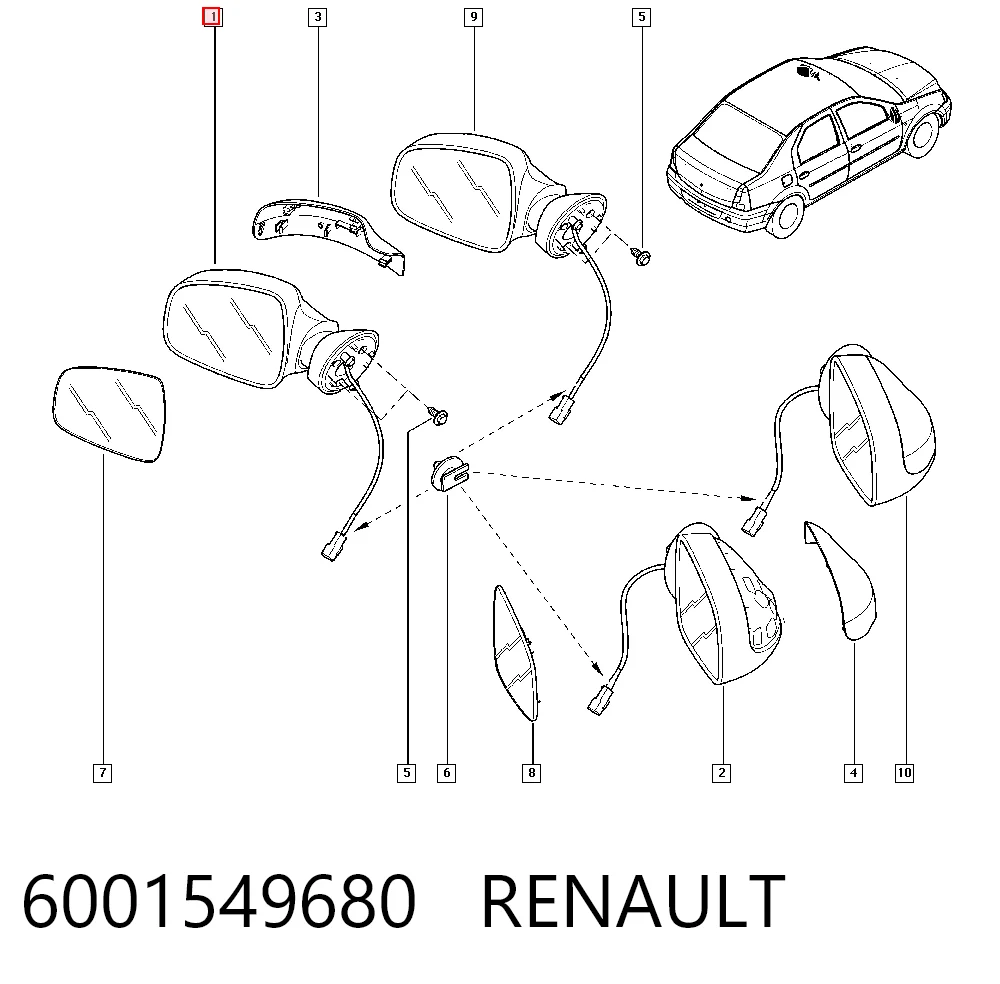 Левое боковое зеркало 6001549680 Lada